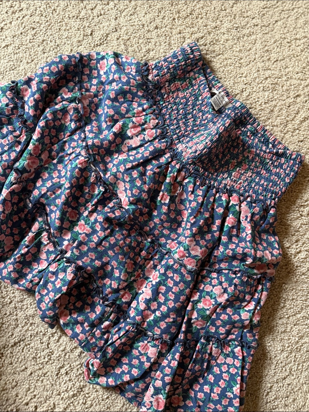 aerie Navy Floral Tiered Smocked-Waist Mini Skirt - Navy & Pink